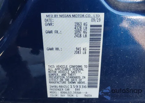 2020 Nissan Altima S Fwd from USA, damaged, VIN 1N4BL4BV2LC159336